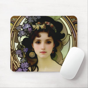 Mousepad Estilo Elegante Mucha Retrato de uma Bela Mulher