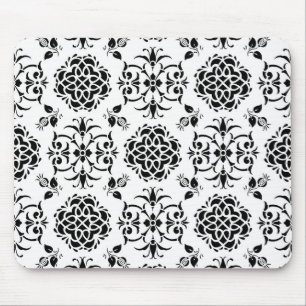 Mousepad Estilo Floral Damask Vintage Preto e Branco