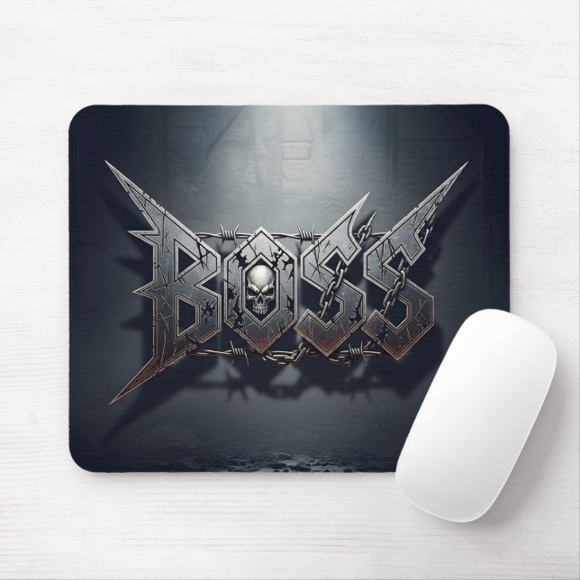 Mousepad Estilo Heavy Metal BOSS Caveira e Arame Farpado (Com mouse)