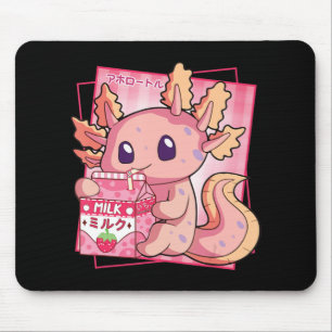 Mousepad Estilo Japonês Kawaii Axolotl Strawberry milk Anim