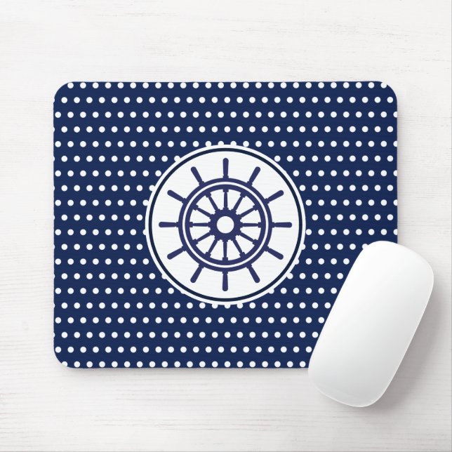 Mousepad Estilo Marítimo Azul E Branco, Roda do Navio (Com mouse)