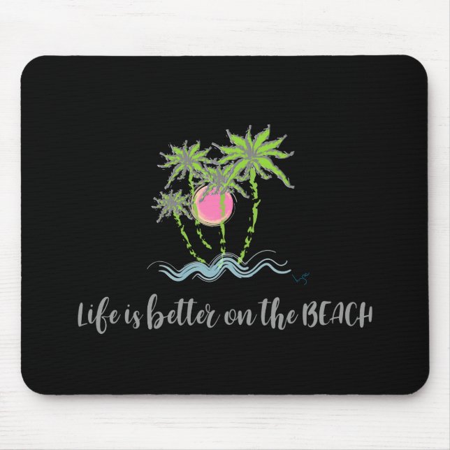 Mousepad Estilo Tropical de Praia - Preto Gráfico de Verão (Frente)