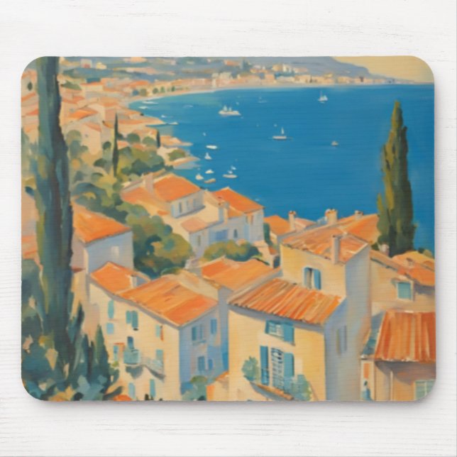 Mousepad Estilo Vintage Cote D'Azur French Viagem Watercolo (Frente)