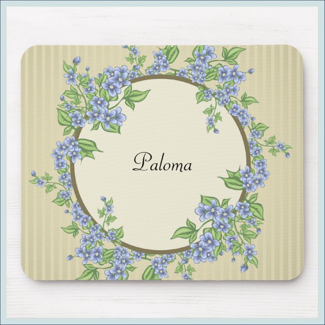 Mousepad Estilo Vitoriano Flower Wreath Azul (Criador carregado)