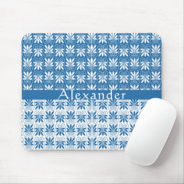 Mousepad Estiloso Floral Grego Azul e Branco Personalizado