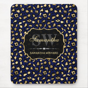 Mousepad Estiloso Monograma de Manchas de Leopardo em Folha