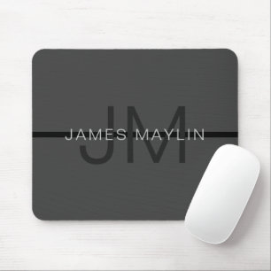 Mousepad Estiloso Nome e Monograma Cinza Escuro Masculino