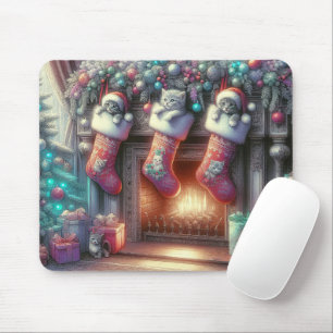 Mousepad Estocagem De Natal Em Aquarela Com Gatinhos