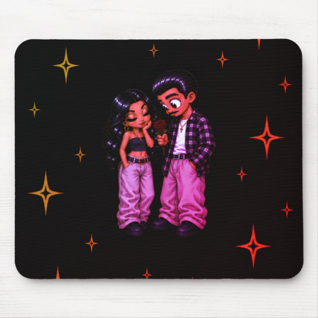 Mousepad Estojo de Telefone com Estrelas Douradas e Rosa Ve (Frente)