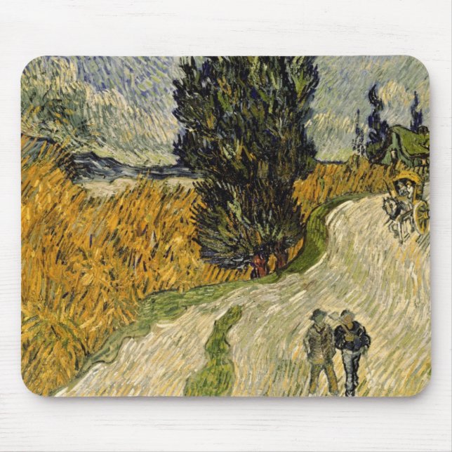 Mousepad Estrada com ciprestes, 1890 de Vincent van Gogh | (Frente)