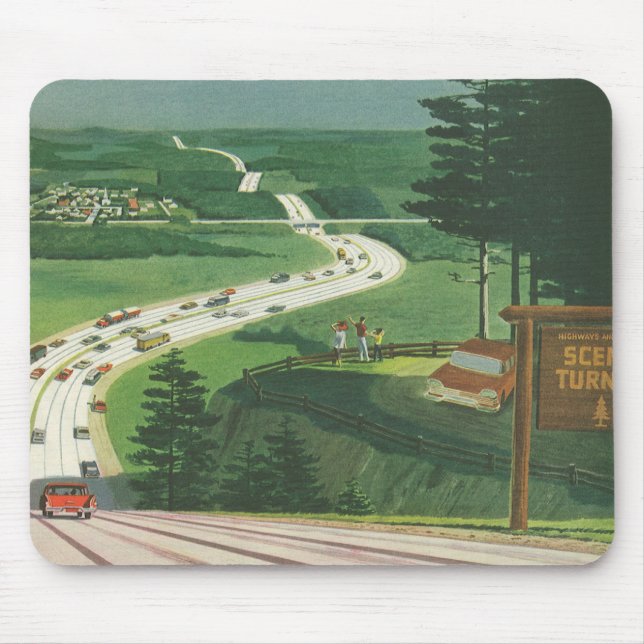 Mousepad Estradas Americanas Cênicas Vintage, Viagem de Car (Frente)