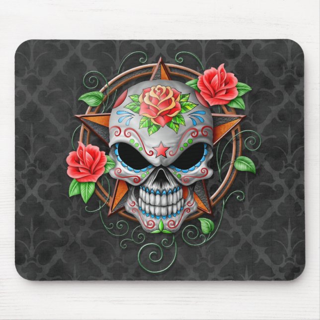 Mousepad Estrela do crânio do açúcar, cinzenta (Frente)