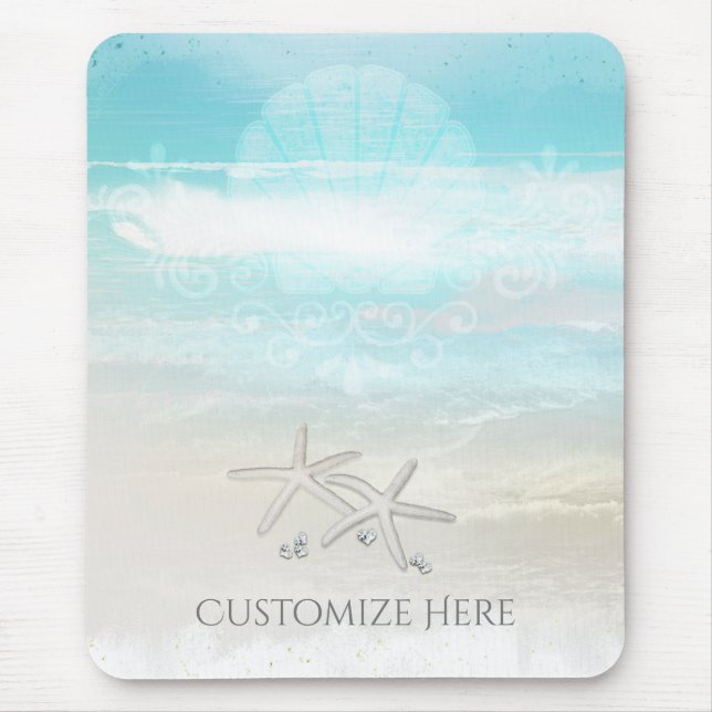 Mousepad Estrela do Mar Branca da Praia Elegante Chic Tropi (Frente)