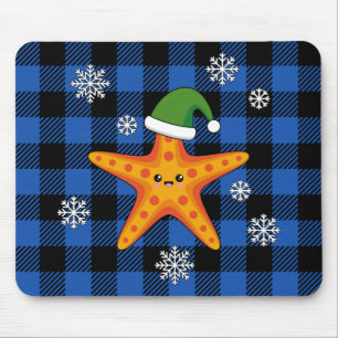 Mousepad Estrela-do-mar Kawaii no padrão Buffalo Azul