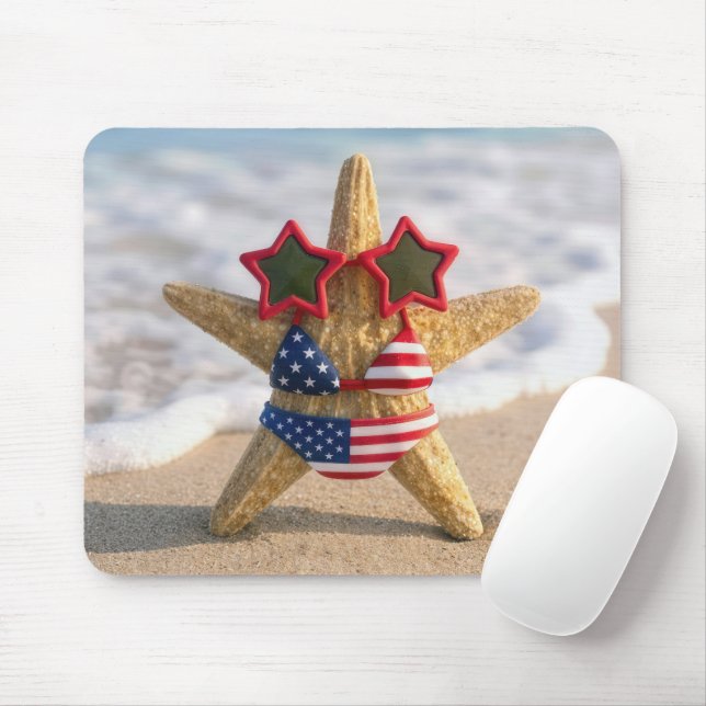 Mousepad Estrela-do-mar vestindo biquíni com bandeira e ócu (Com mouse)