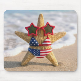 Mousepad Estrela-do-mar vestindo biquíni com bandeira e ócu