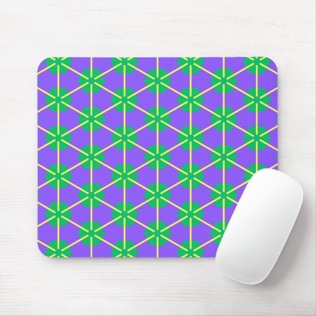 Mousepad Estrela Geométrica em Roxo, Verde e Amarelo (Com mouse)