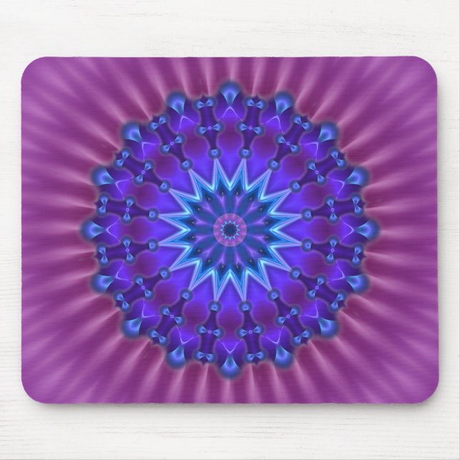 Mousepad Estrela Mandala em azul | flor magenta (Frente)