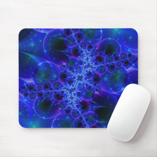 Mousepad Estrelas Brilhantes | Arte Fractal Azul e Branca (Com mouse)
