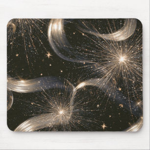 Mousepad Estrelas Brilhantes Ouro Preto