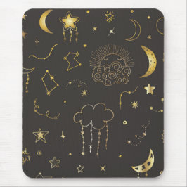 Mousepad Estrelas Celestiais de Ouro, Lua e Constelações