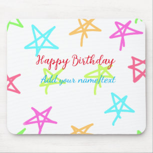 Mousepad Estrelas coloridas feliz aniversário adicionar nom