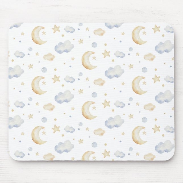 Mousepad Estrelas de Lua de Aquarela e Padrão de Nuvem (Frente)
