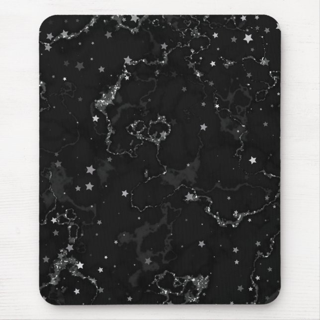 Mousepad Estrelas de Mármore de Prata Negra Elegante (Frente)