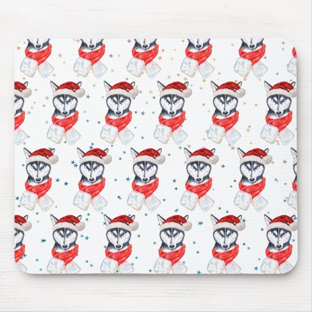 Mousepad Estrelas de Natal da Raça Canina Husky Siberiano (Frente)