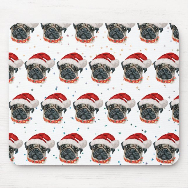 Mousepad Estrelas de Natal de Pug Dog Breed (Frente)