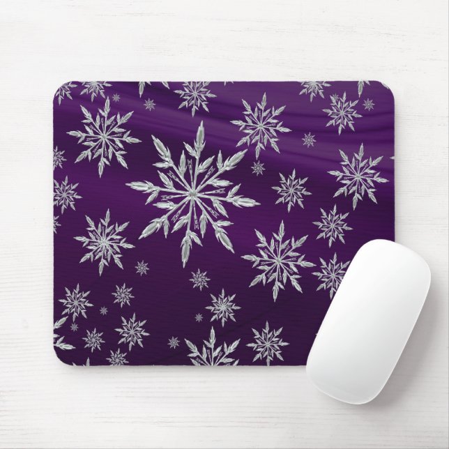 Mousepad Estrelas de Natal roxas com cristal de gelo branco (Com mouse)