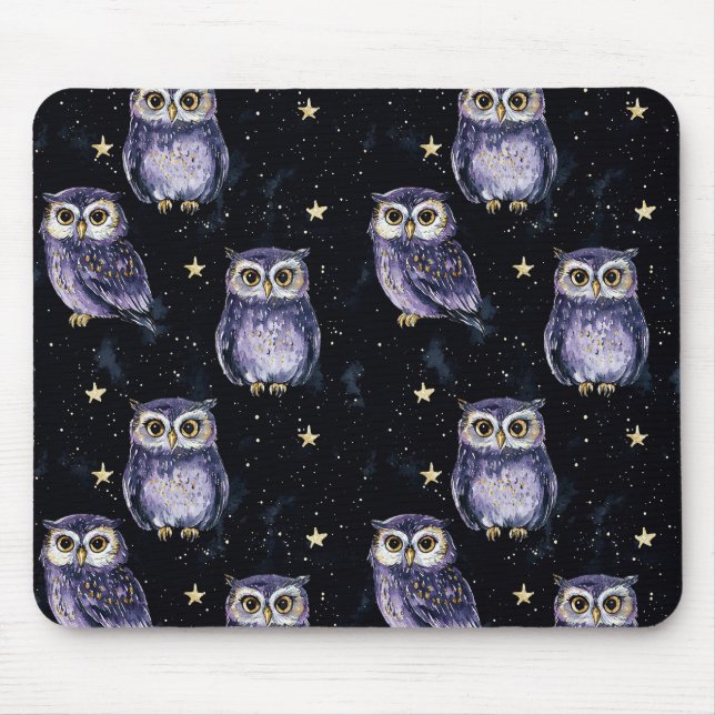 Mousepad Estrelas Mágicas de Corujas Roxas (Frente)