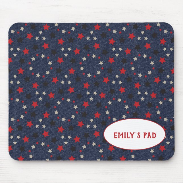 Mousepad estrelas patrióticas em azul com nome (Frente)