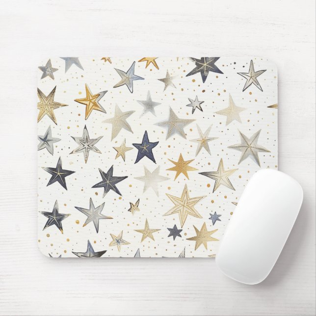 Mousepad Estrelas Prata Dourado Azul (Com mouse)