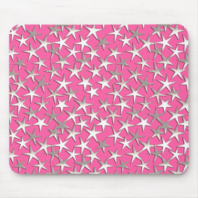 Mousepad Estrelas prateadas em rosa fúcsia (Frente)