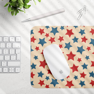 Mousepad Estrelas Vermelhas e Azuis, 4 de Julho, Fundo Bege
