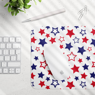Mousepad Estrelas Vermelhas e Azuis, 4 de Julho, Fundo Bran