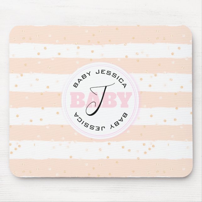 Mousepad Estrias Bebidas, Monogramas, rosa e branco (Frente)