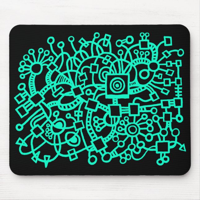 Mousepad Estrutura de abstrato - Turquesa em Preto (Frente)