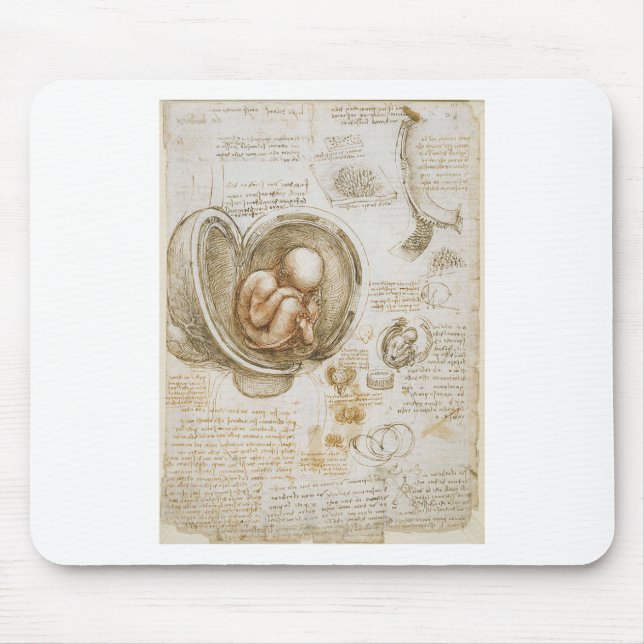 Mousepad Estudos de Leonardo da Vinci do feto no ventre (Frente)