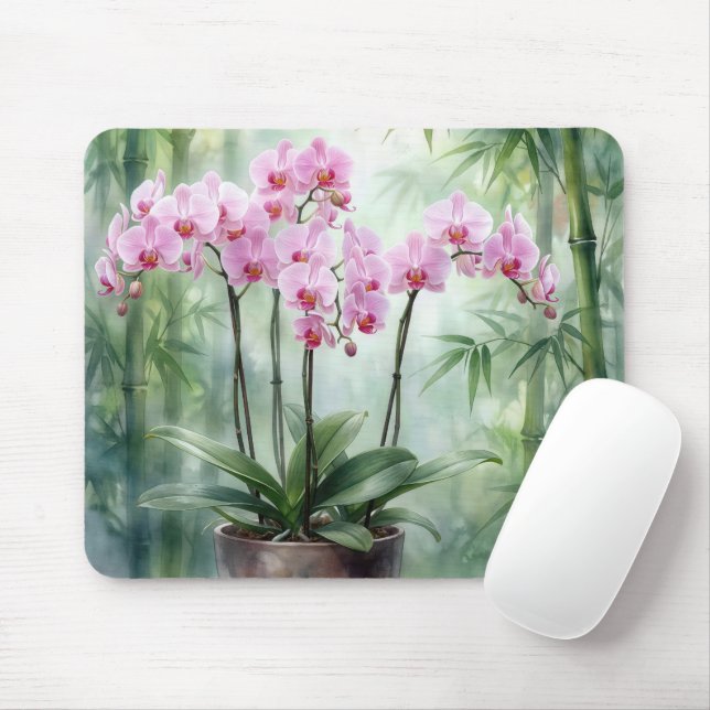 Mousepad Ethereal Pink Orchids and Bamboo (Com mouse)