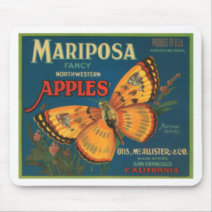 Mousepad Etiqueta da caixa da fruta das maçãs da borbolet