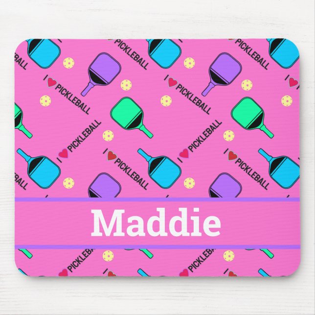 Mousepad Eu adoro Pickleball rosa (Frente)