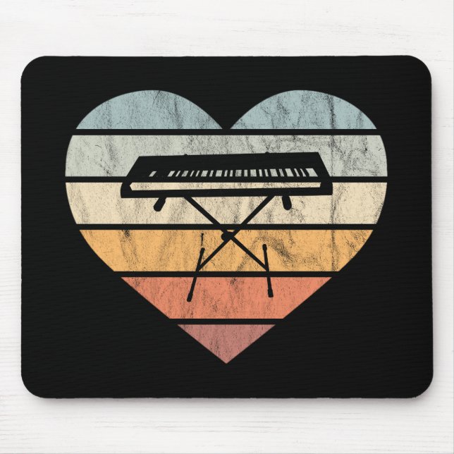 Mousepad Eu adoro teclado e sintético retro coração (Frente)
