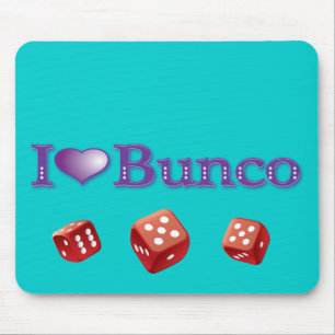 Mousepad Eu amo Bunco com dados vermelhos