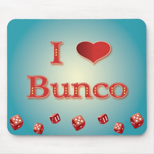 Mousepad Eu amo Bunco no vermelho com dados vermelhos (Frente)