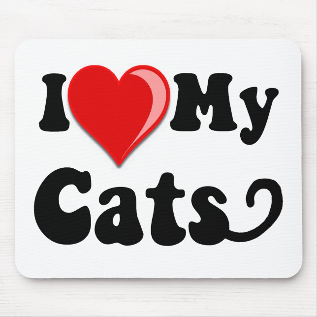 Mousepad Eu amo (coração) meus gatos (Frente)