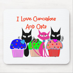 Mousepad "Eu amo cupcakes e gatos"--Presentes dos amantes