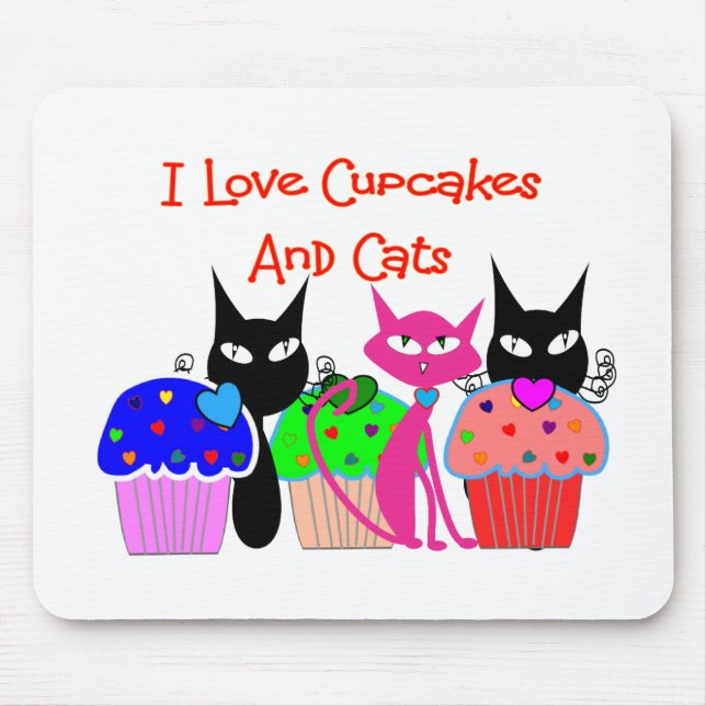 Mousepad "Eu amo cupcakes e gatos"--Presentes dos amantes (Frente)