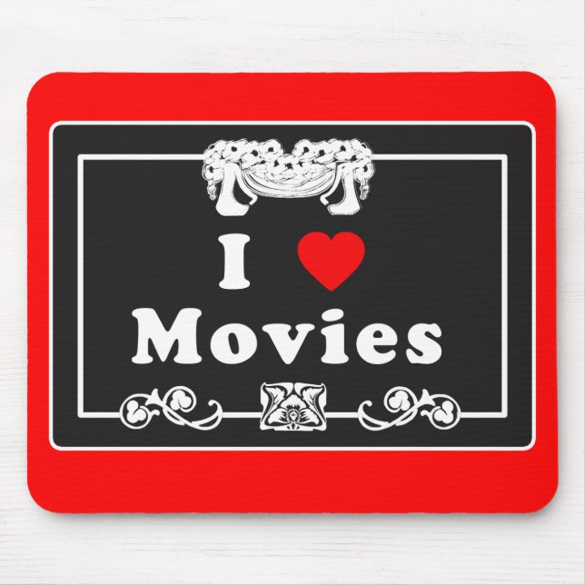 Mousepad Eu amo filmes com o dom do filme silencioso (Frente)